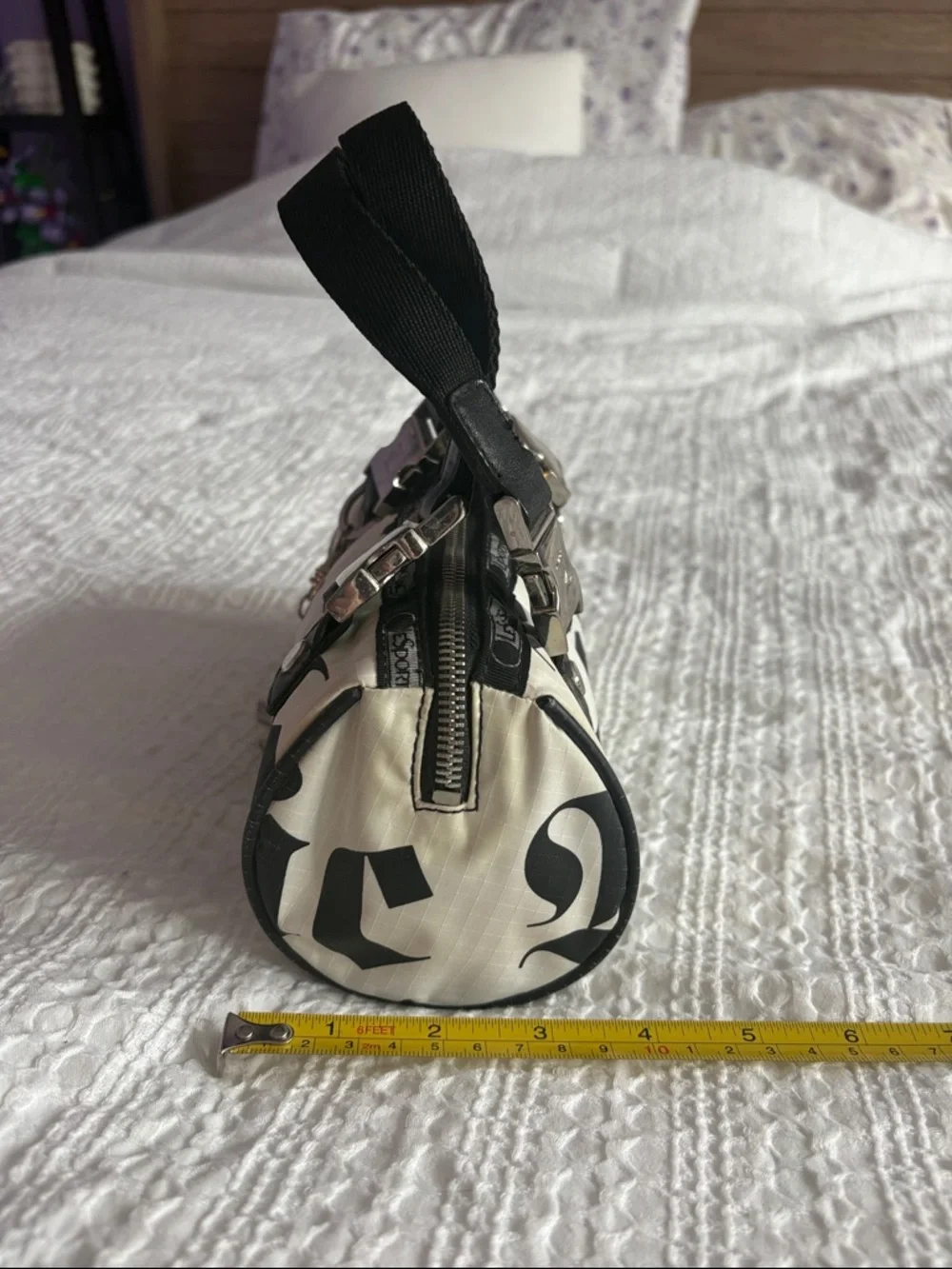 LeSportSac L.AM.B. Gwen Stefani Black and White Graphic Mini Barrel Bag - Picture 4 of 6